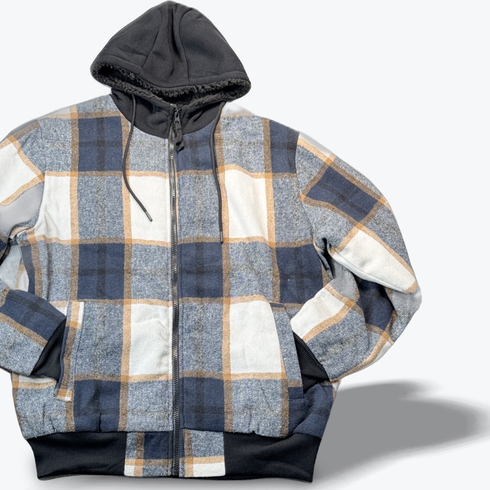 Men Plaid Sherpa Lined Hooded Jacket Size Small Casual‎ Everyday Warm Layer